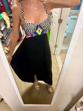 Mara Hoffman Embroidered Cutout Maxi Dress Black Multicolor Bustier Size Medium